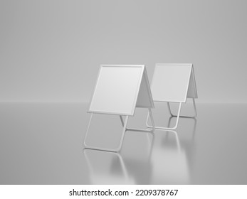 Empty white metallic outdoor stand mockup, isolated object, front and side view, 3d rendering. 