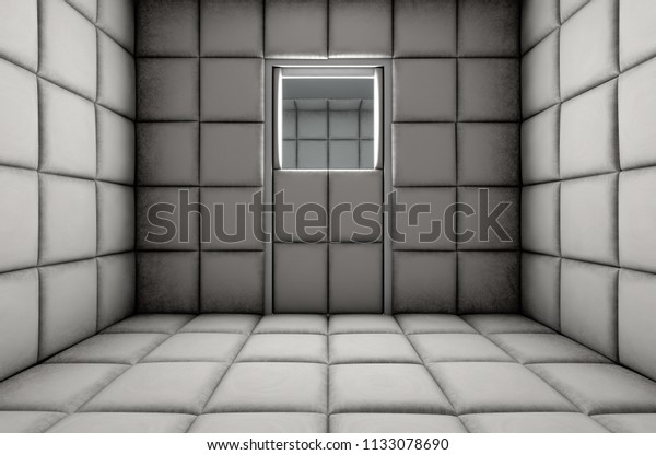 An empty white padded cell in a mental hospital -\
3D render