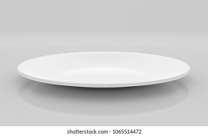 Empty White Plate Side View 3D Rendering