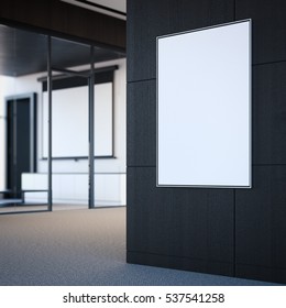 Empty White Poster On The Office Gray Wall. 3d Rendering