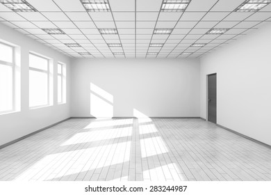 Empty White Room Interior with Big Windows. 3D Rendering