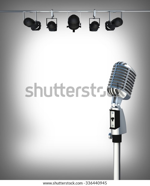 Empty White Room Microphone Spotlight 3d Stock Illustration