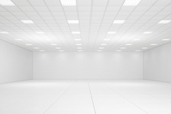 Empty White Room With Neon Lights And White Walls