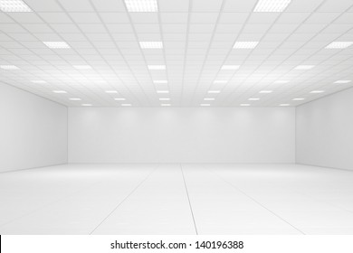 Empty white room with neon lights and white walls