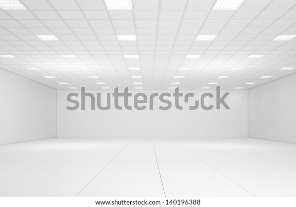 Empty white\
room with neon lights and white\
walls