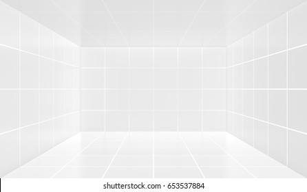 Empty white room space for interior design and decoration. 3D perspective rendering.