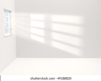 Empty White Room With Sunlight Shining Through A Window