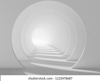 Empty White Tunnel, Abstract Interior Background. 3d Render Illustration