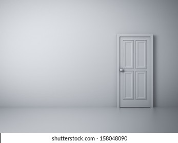 Empty White Wall With Closed Door