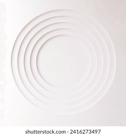 Empty white wall with layers of debossed circle in sunlight and shadow for luxury beauty, cosmetic, skincare, body care, fashion product background 3D