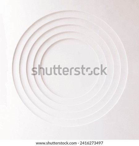 Empty white wall with layers of debossed circle in sunlight and shadow for luxury beauty, cosmetic, skincare, body care, fashion product background 3D