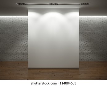 Empty White Wall Over Brickwall With Wooden Floor