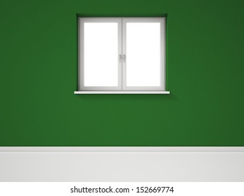 Empty White Window on Green Wall, Empty Room