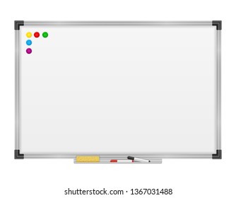 マーカーペンと磁石を持つ空のホワイトボード ビジネスプレゼンテーションオフィスの白いボード ベクター画像モックアップ 色とマーカーを使ったホワイトボード のきれいなイラスト のベクター画像素材 ロイヤリティフリー Shutterstock