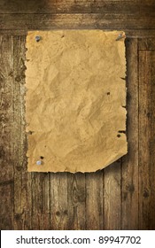 Empty Wild West Wanted Poster On Old Wooden Wall