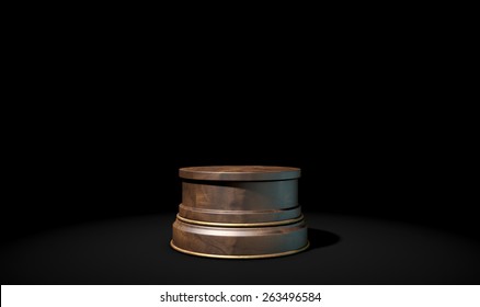 An Empty Wood And Brass Trophy Base On An Isolated Black Studio Background