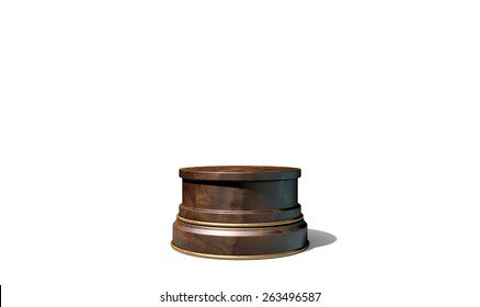 An Empty Wood And Brass Trophy Base On An Isolated Black Studio Background