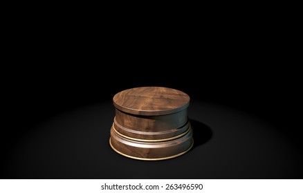 An Empty Wood And Brass Trophy Base On An Isolated Black Studio Background