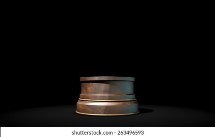 An Empty Wood And Brass Trophy Base On An Isolated Black Studio Background