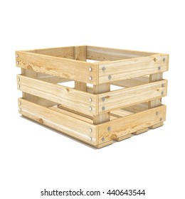 Empty wooden crate. Side view. 3D render illustration isolated on white background - Shutterstock ID 440643544