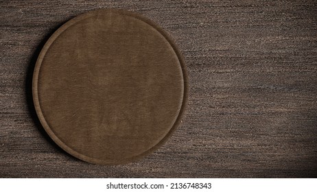 Empty Wooden Food Plate On A Table - Top View. Template Design. Digital 3d Illustration (rendering)