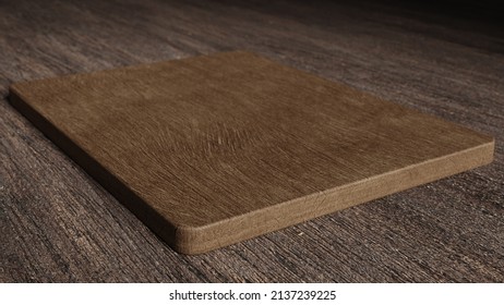 Empty Wooden Food Plate On A Table - Side View. Template Design. Digital 3d Illustration (rendering)