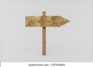 Empty Wooden Guide Board With White Background, 3d Rendering. Computer Digital Drawing.