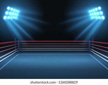 Empty Wrestling Sport Arena. Boxing Ring Dramatic Sports Background