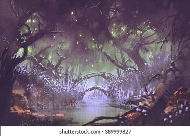 Enchanted Forest,fantasy Landscape Painting,illustration