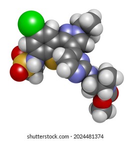 Encorafenib Melanoma Drug Molecule  3D Rendering  Atoms Are Represented As Spheres With Conventional Color Coding