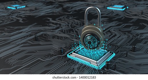 Encryption Of The Data Via The Hardware. 3d Illustration.