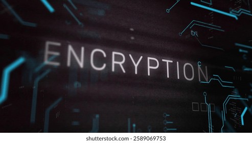 Encryption text over dark digital background with binary coding image. Cybersecurity, data, technology, security, internet, network