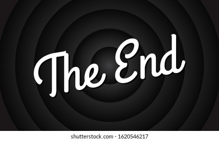 The End Movie Screen Background. Vintage Cinema Or Film Poster. Retro Circle Frame. 