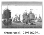 End of the naval battle at Dogger Bank, 1781, Georg Mathaus Probst, after A. Rooland, after Mathias de Sallieth, 1782 - 1788 The Dutch and English ships after the naval battle at Dogger Bank.