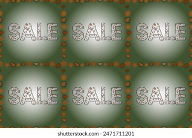 End of season special offer banner. Sale banner template design, Mega sale special offer. Raster illustration. Lettering. Picture in green, neutral and gray colors. Seamless pattern.