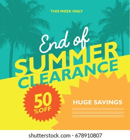 End Of Summer Clearance Sale Marketing Design Background. 