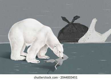 Endangered Starving Polar Bear Eating Trash To Survive In Global Warming