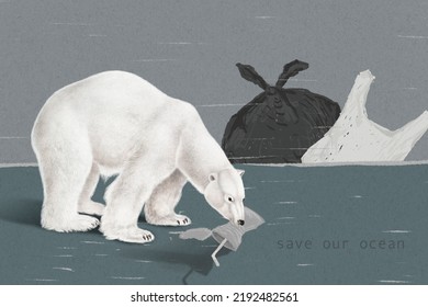 Endangered Starving Polar Bear Eating Trash To Survive In Global Warming