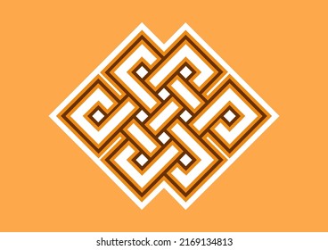 Endless Knot Buddhist Symbol Illustration. Eternal Knot Icon. Ancient Tibetan Symbol. Spiritual Symbol Of Infinity Design Element Isolated On A Orange Background