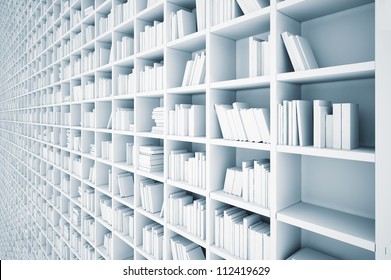 endless white shelves (illustrated concept) - Shutterstock ID 112419629