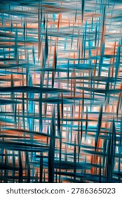 Energetic abstract artwork with intersecting geometric lines and vibrant colors, creating a modern urban aesthetic