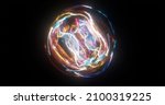 Energetic glowing orb, abstract background. Light sphere. Atoms and electrons. Sparking particle. streaks Colorful ellipse. Glint sphere. Energy ball. Physics concept. 3D rendering