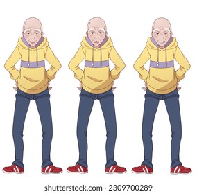 Energetic old man expression set dressed casually