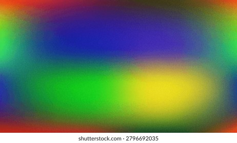 An energetic and vibrant abstract gradient showcasing a fluid blend of rainbow colors including red, green, blue, and yellow, enhanced with a charming grainy texture for contemporary projects.