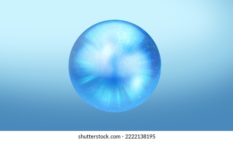 Energy Ball Orb Motion Graphic. Blue Color Sphere With Swirling Smoke Effect Within. Energy And Plasma Dancing Around Glass Container. 3D Render, 4K 