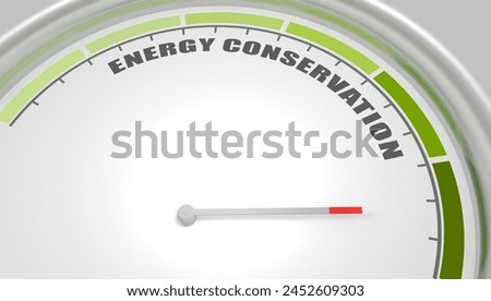 Energy conservation value measuring device with arrow and scale. 3D render. 3D Illustration