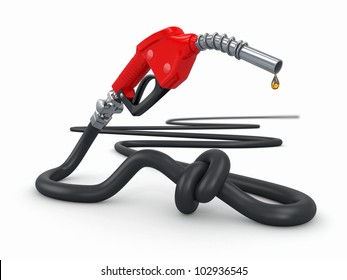 Energy Crisis. Gas Pump Nozzle Tied In A Knot. 3d