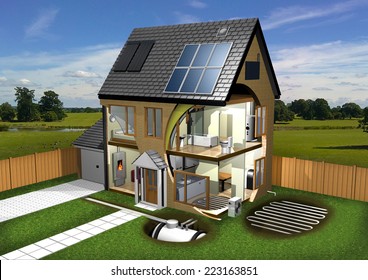 Energy Efficient House, Garden and Background