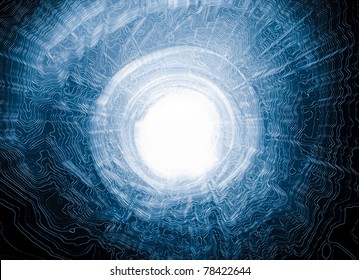 Energy Exploding Tunnel. May Symbolise: Matrix Style Space, Atoms Collision, Big Bang, Cosmic Hyperseped, Digital Interferences Or Even Vision Of Way After Death Or Cyber Underwater Tunnel