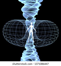 energy field illustration 3d render man woman inside spiral x-ray